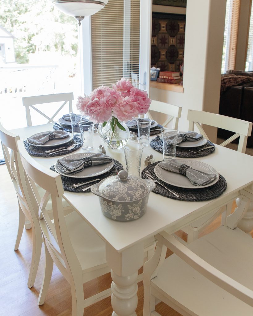 tablescape with pure peonies flowers