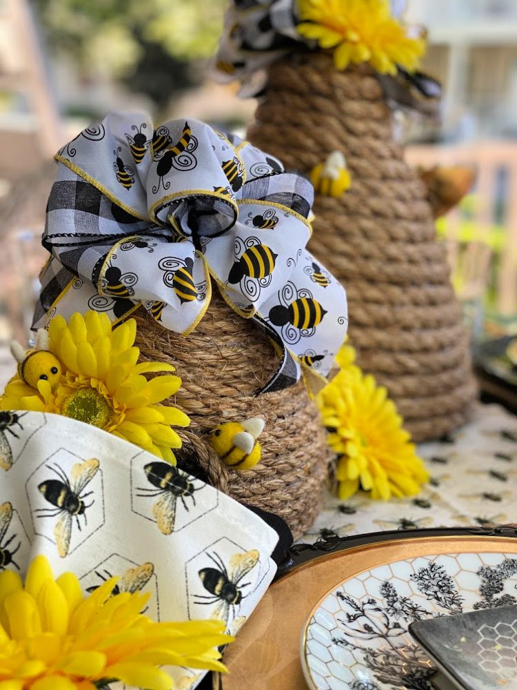 Black and Yellow Bee Themed Fall Tablescape - Home With Holly J