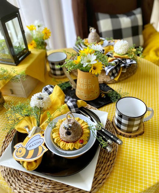 Black and Yellow Bee Themed Fall Tablescape - Home With Holly J