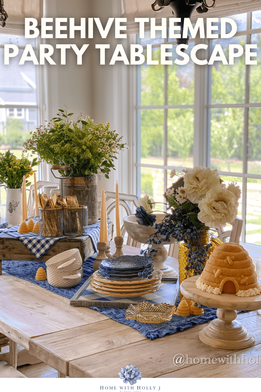 Since Utah is the Beehive State, today I am sharing my bee themed party tablescape inspiration featuring all things beehive!