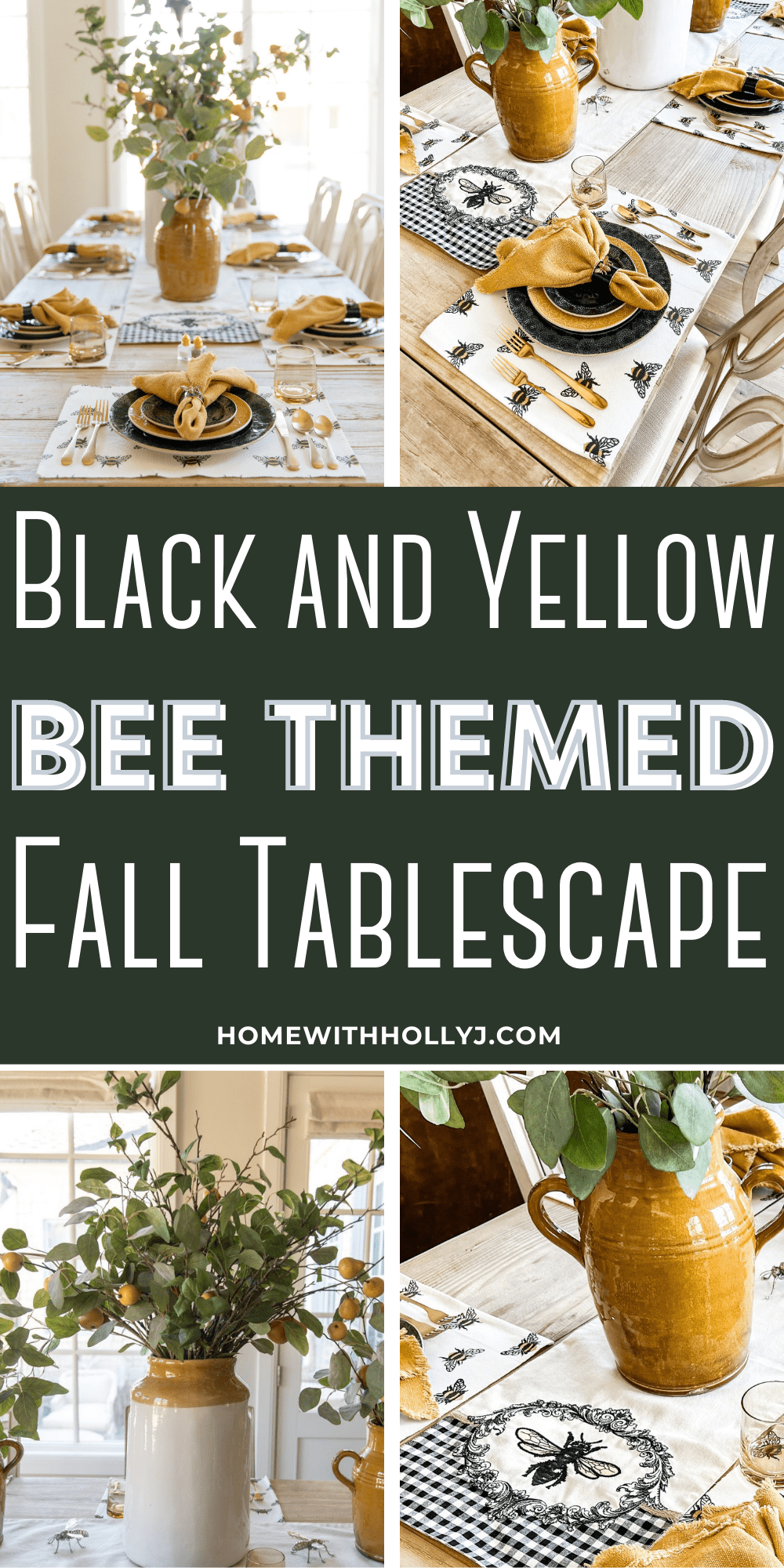 This Black and Yellow Bee Themed Fall Tablscape is perfect as we transition from summer to fall decor or bee themed party decor.