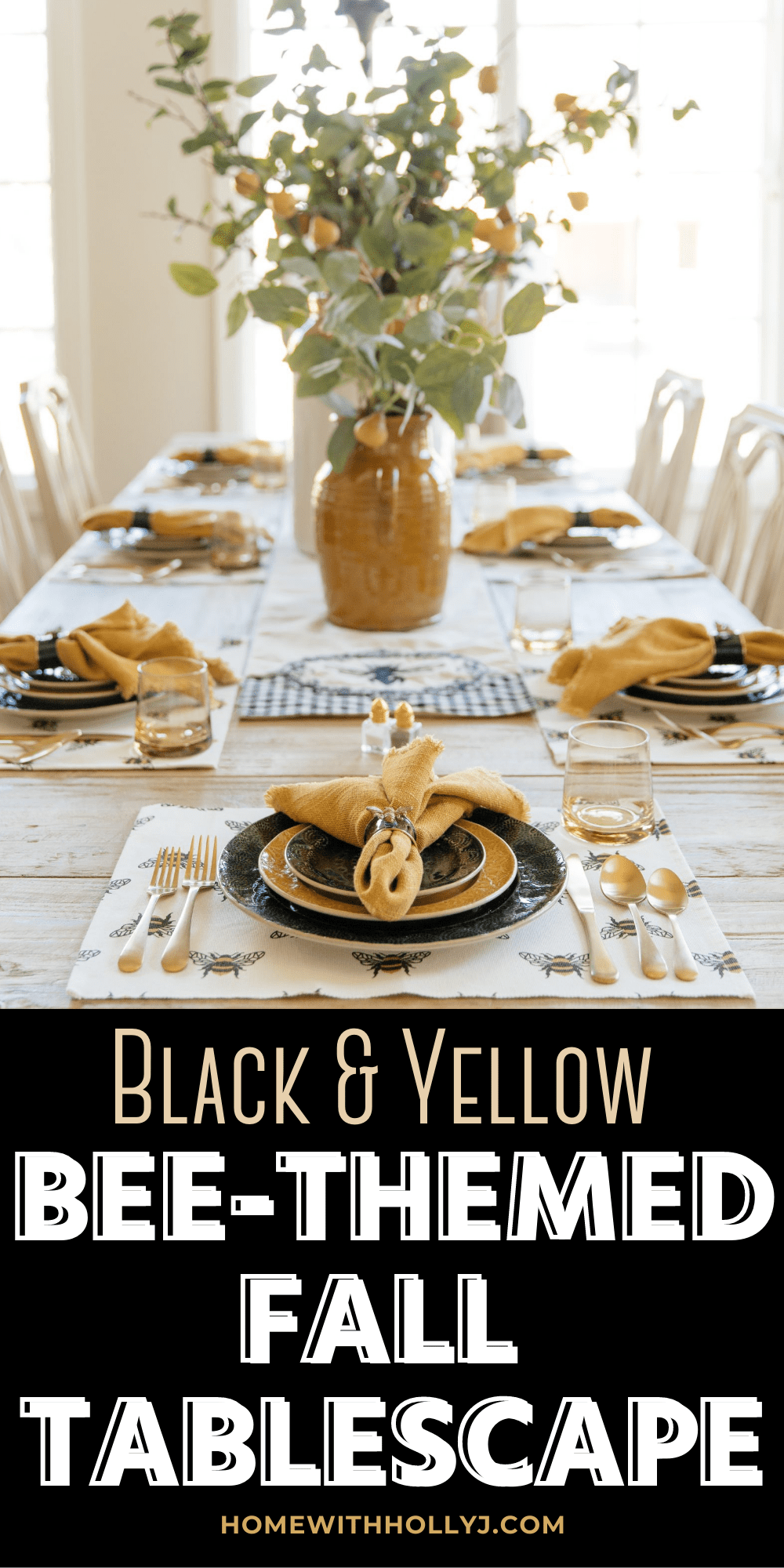 Black and Yellow Bee Themed Fall Tablescape - Home With Holly J