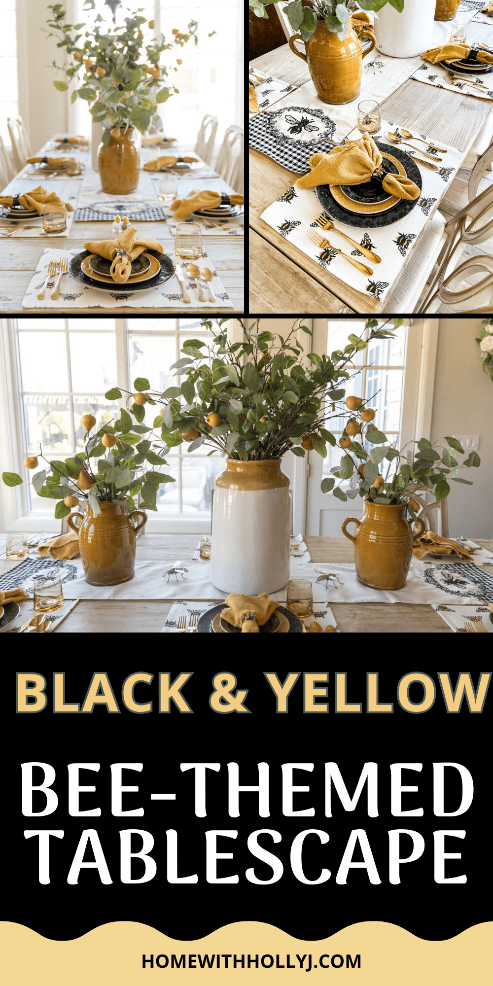 This Black and Yellow Bee Themed Fall Tablscape is perfect as we transition from summer to fall decor or bee themed party decor.