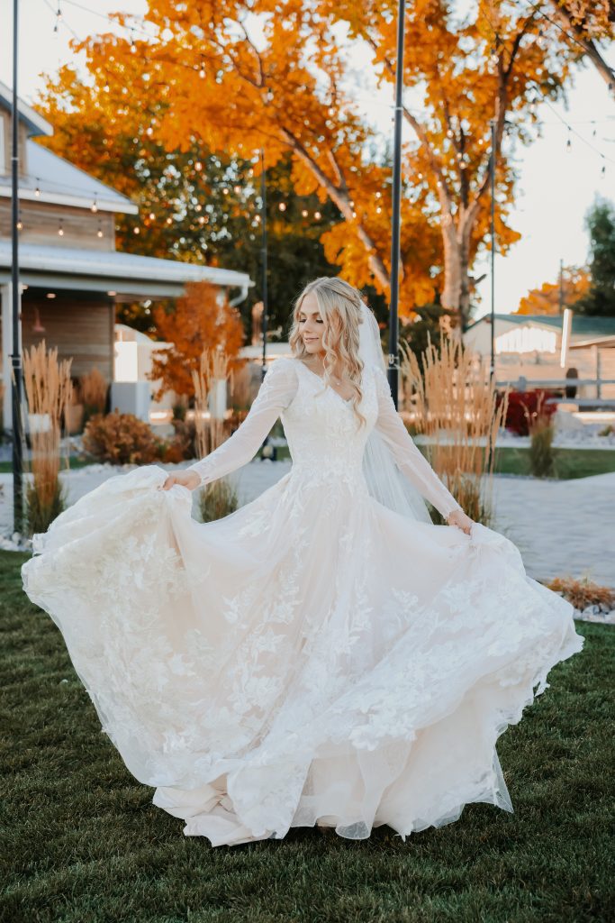 Planning a fall wedding - bride outside