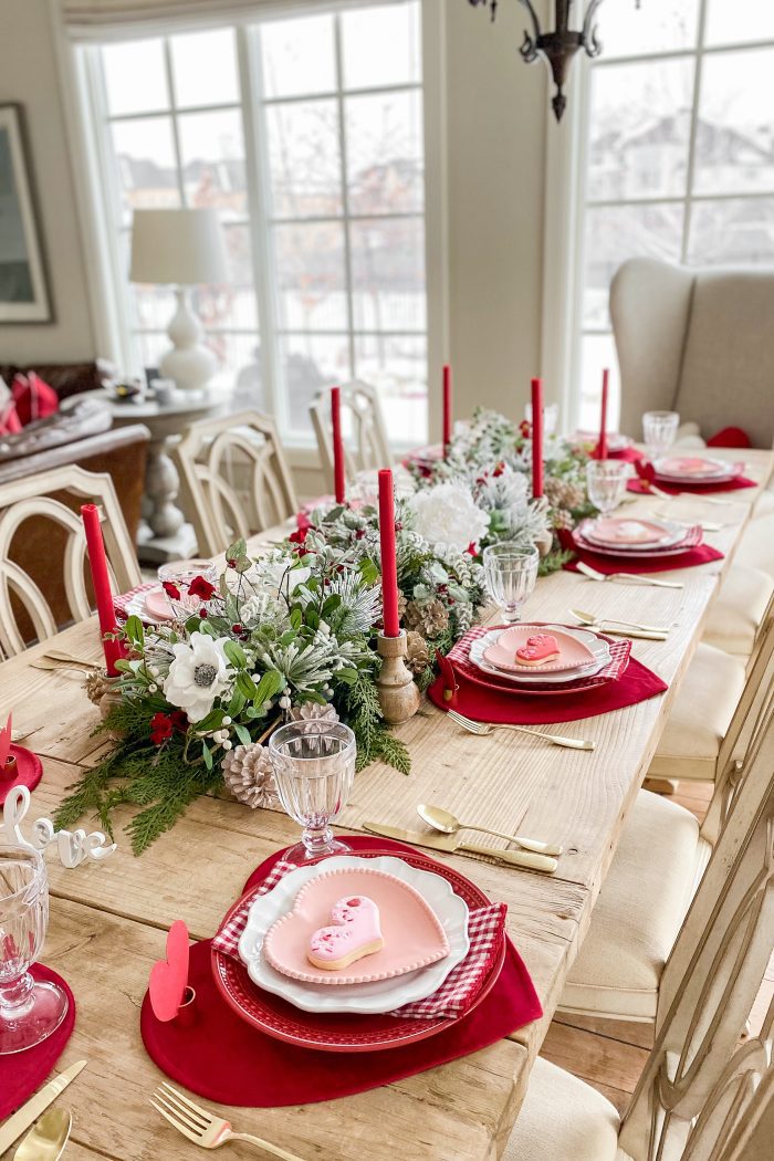 Red, White, and Pink Valentines Day Tablescape Ideas