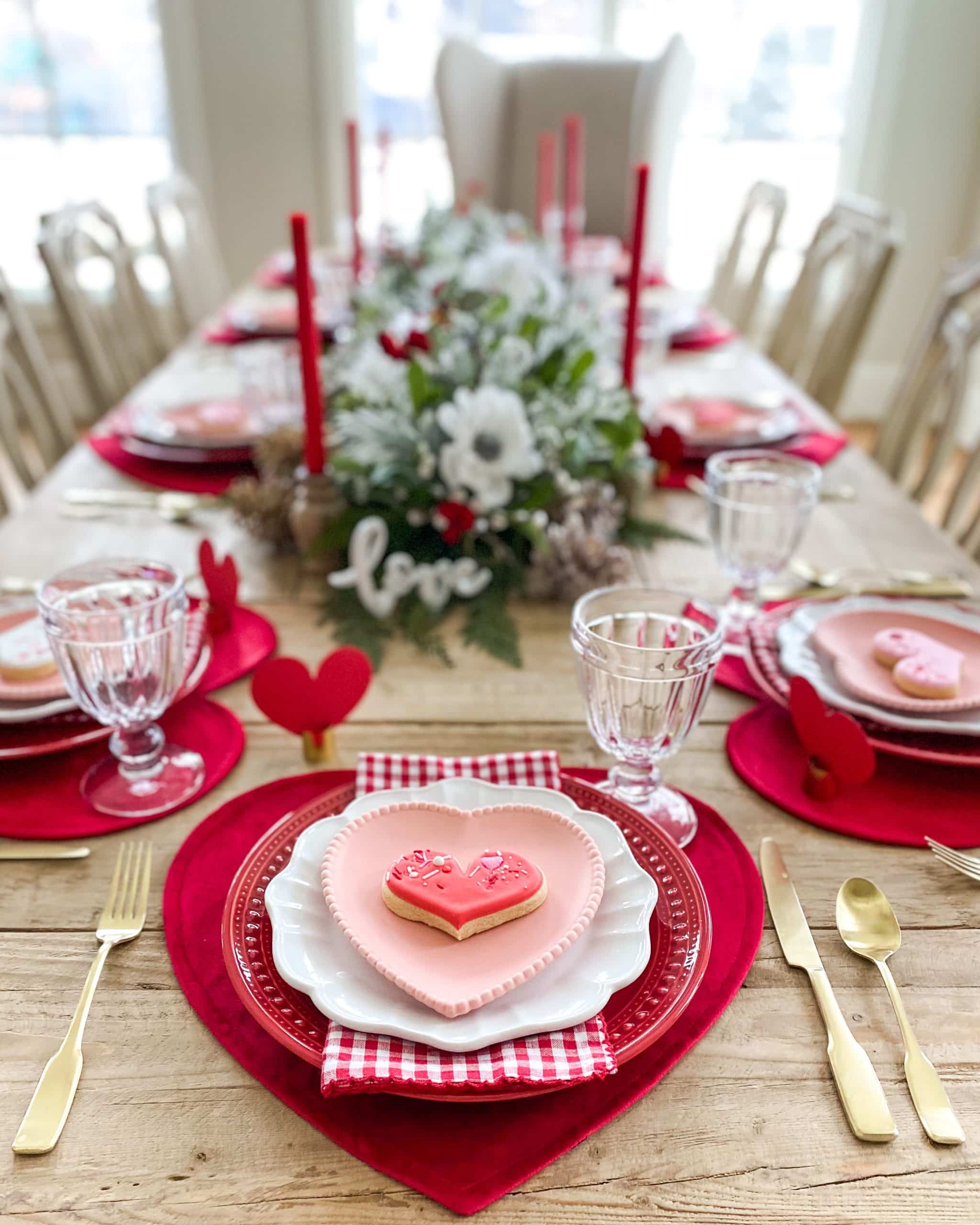 Red, White, and Pink Valentines Day Tablescape Ideas - Home With Holly J