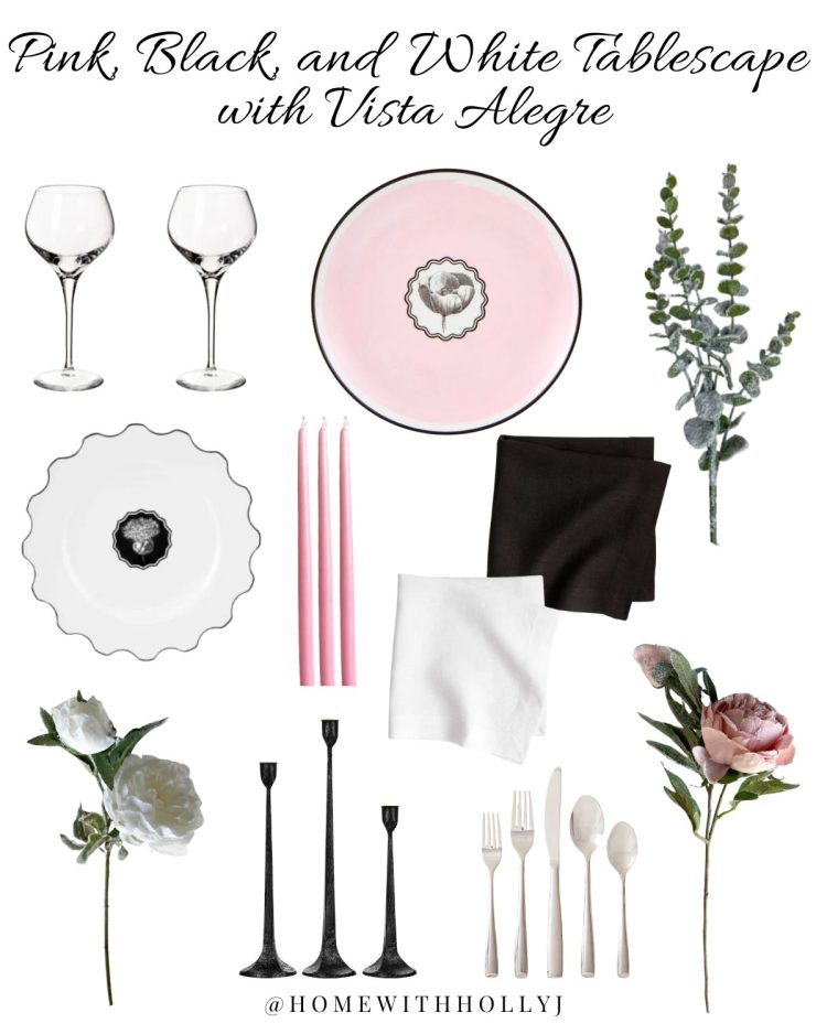 Pink, Black, and White Tablescape with Vista Alegre - Home With Holly J
