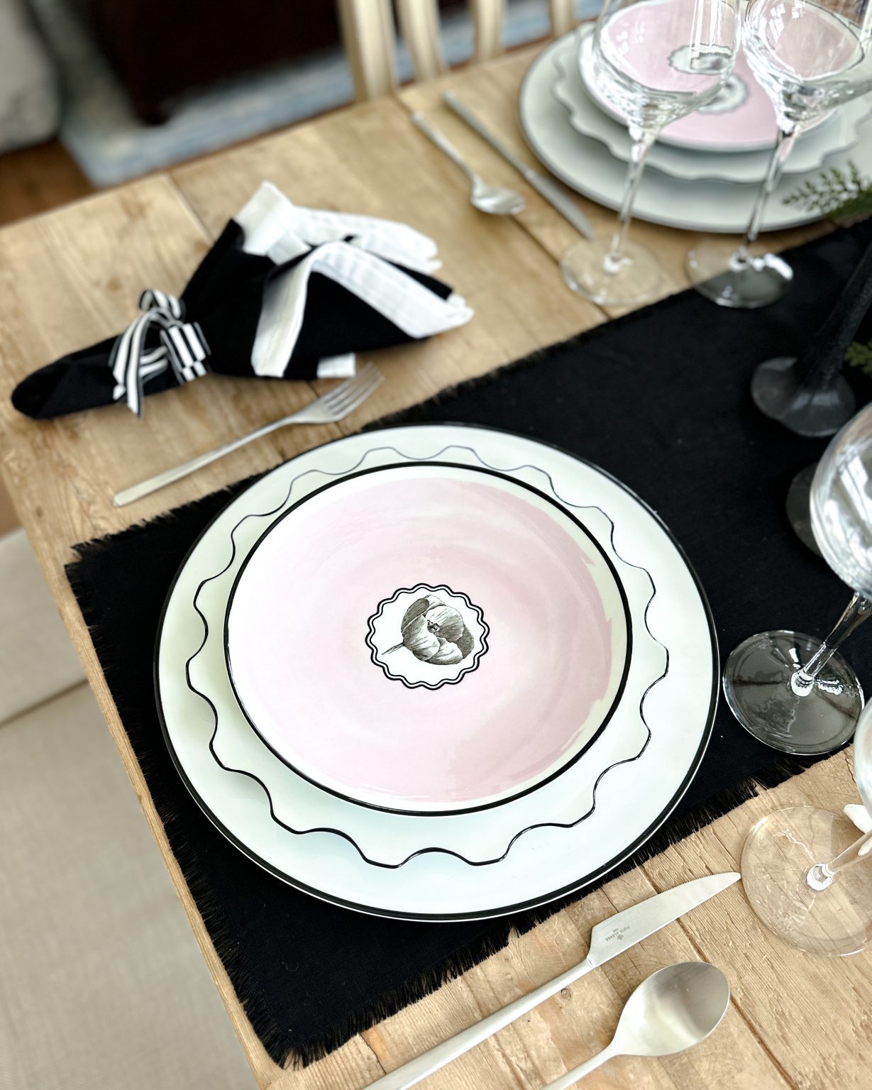 Pink, Black, and White Tablescape with Vista Alegre - Home With Holly J