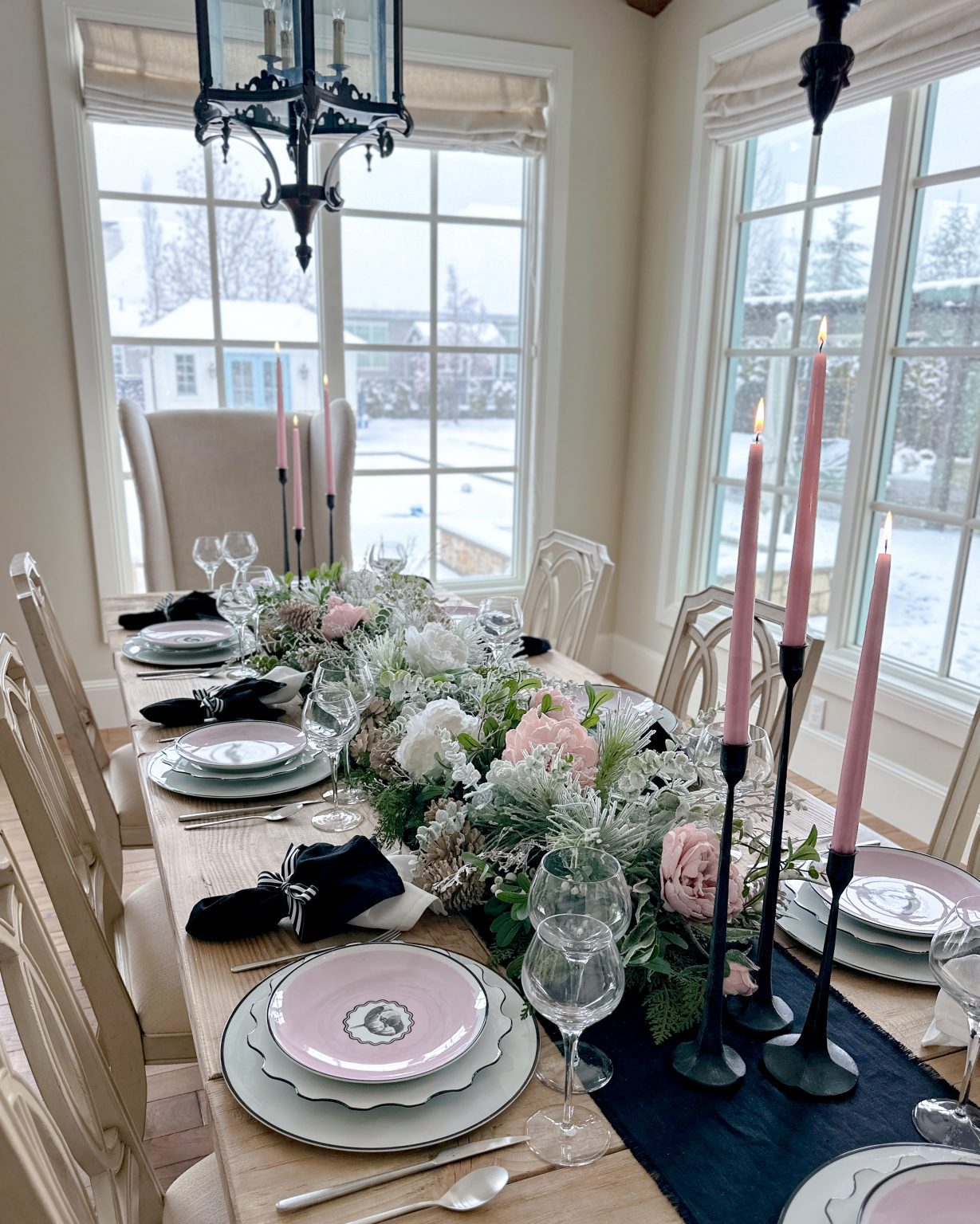 Pink, Black, and White Tablescape with Vista Alegre - Home With Holly J