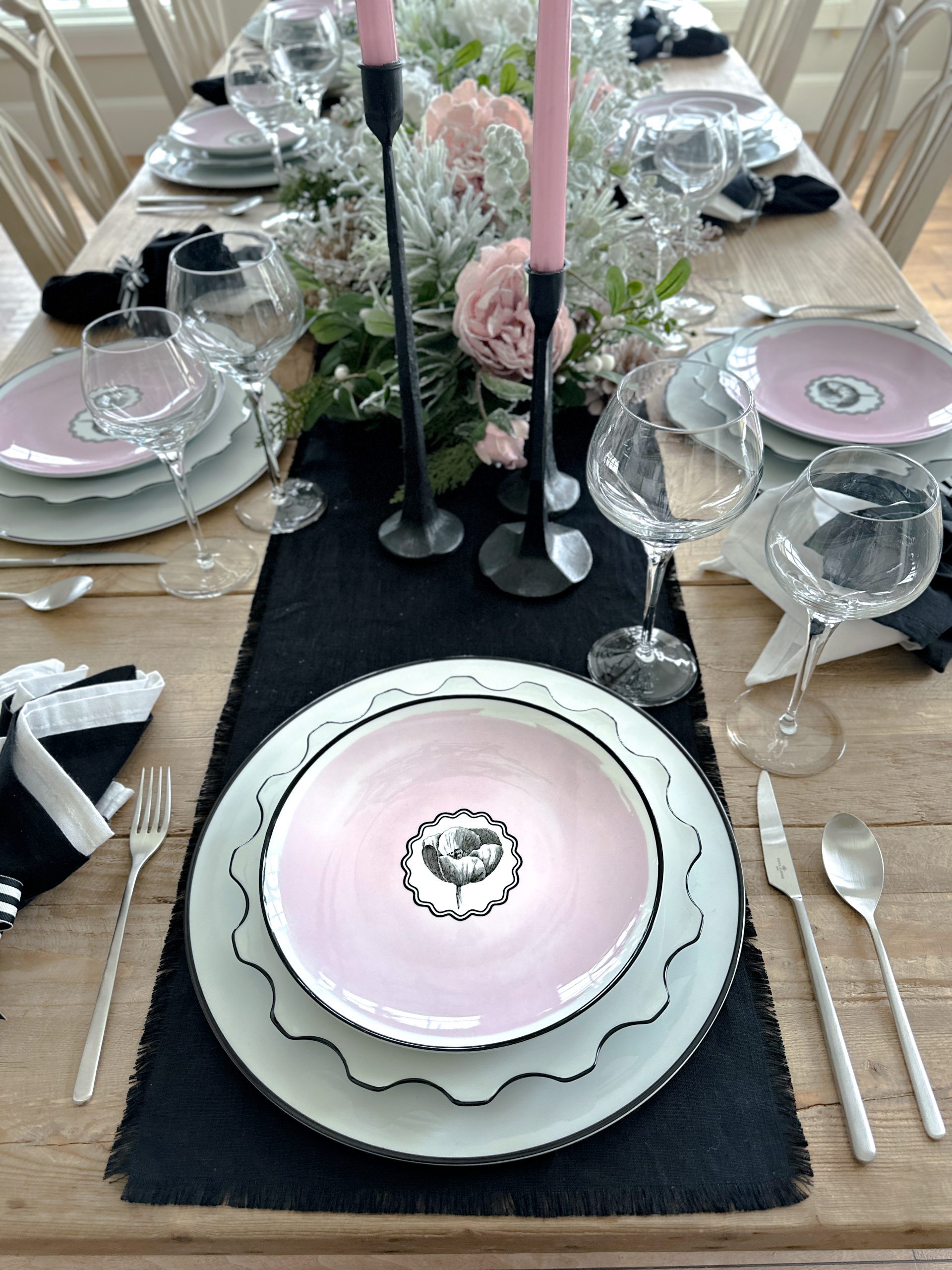 Pink, Black, and White Tablescape with Vista Alegre - Home With Holly J