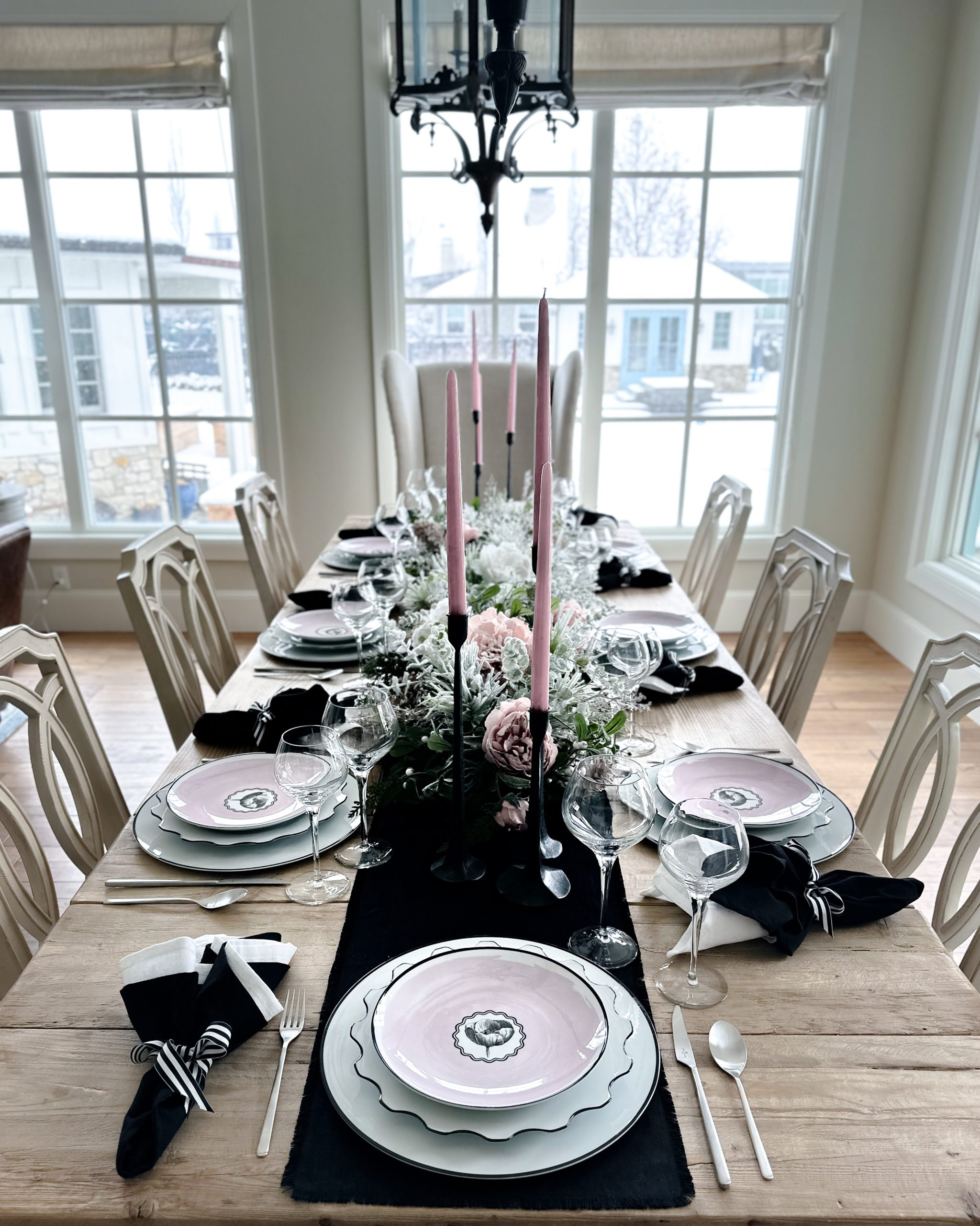 Pink, Black, and White Tablescape with Vista Alegre - Home With Holly J
