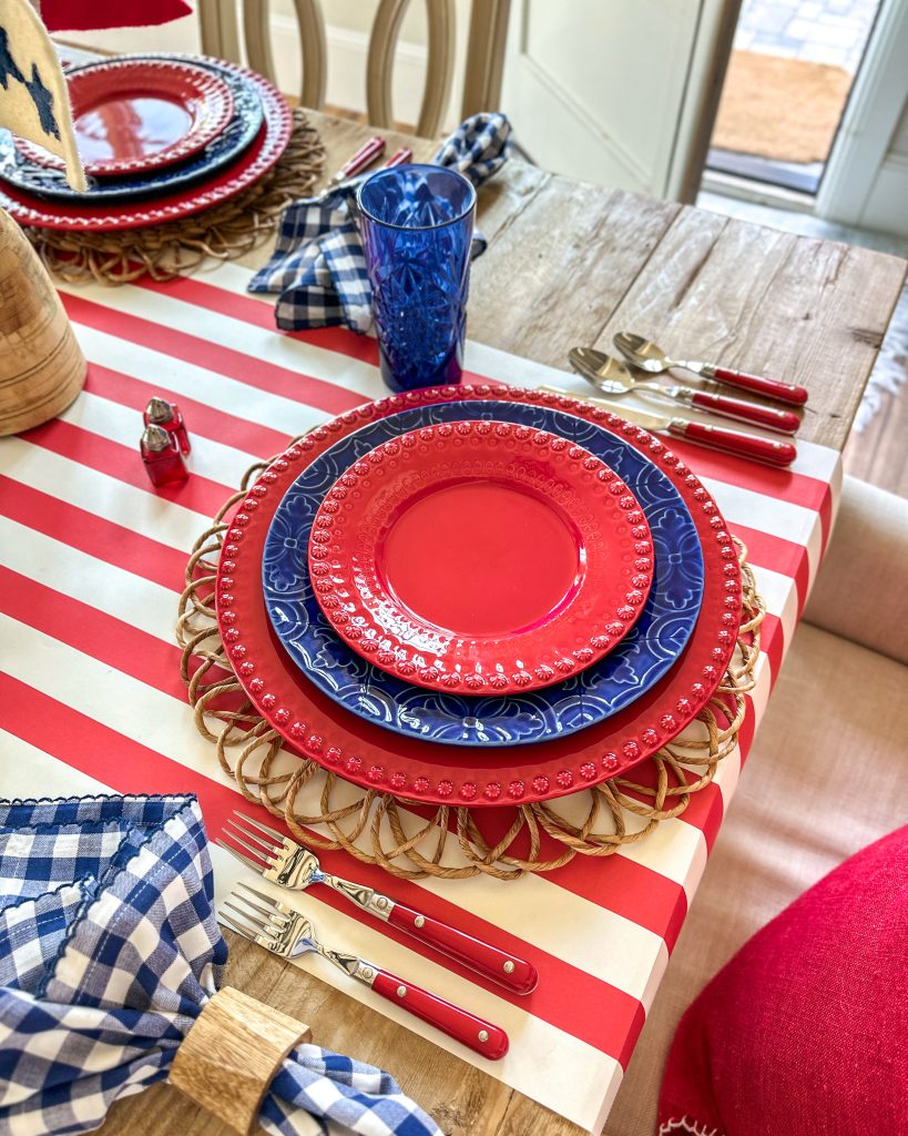 Patriotic Tablescape with Bordallo Pinheiro Fantasy Collection