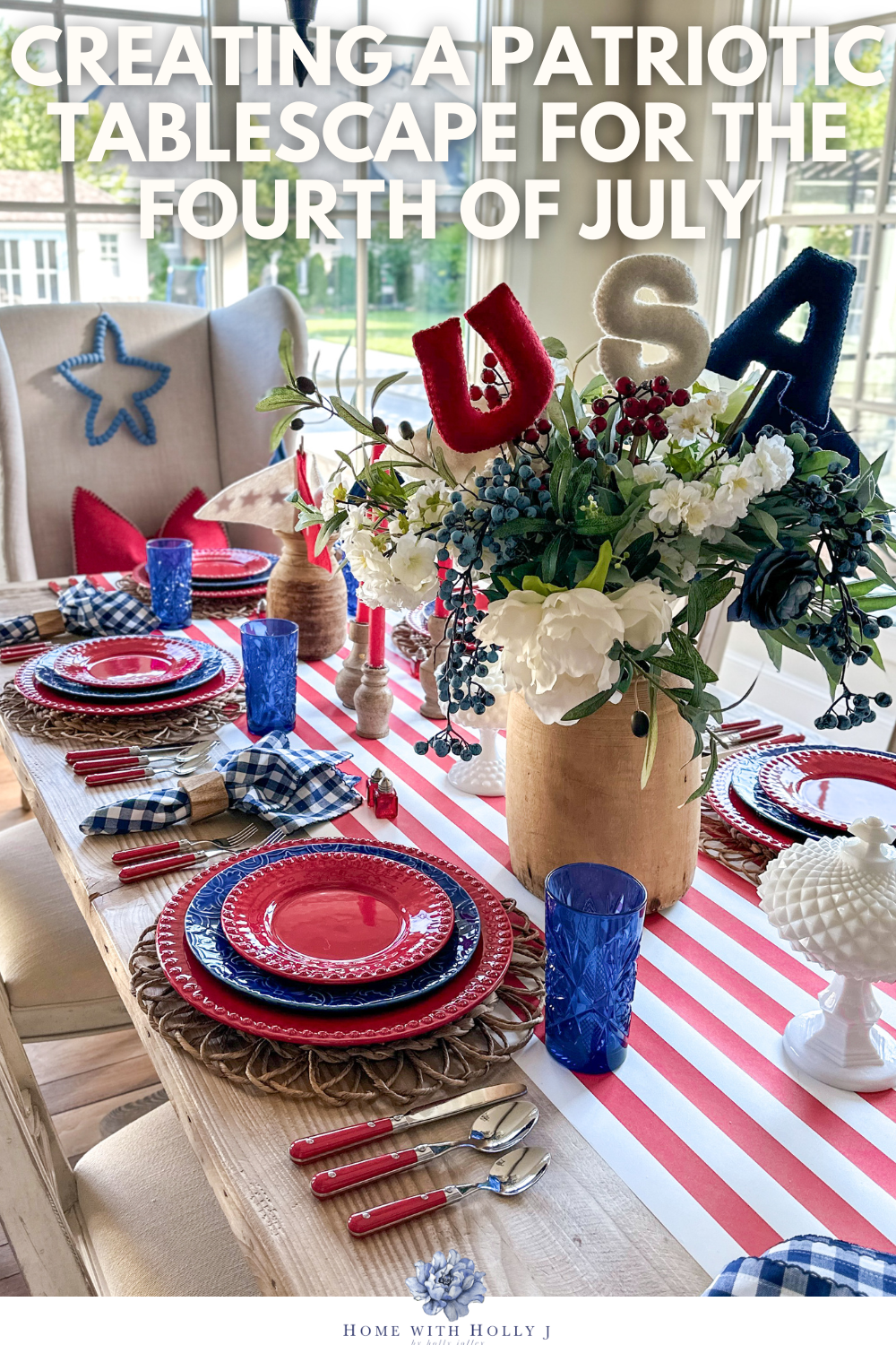 Create a stunning and Patriotic Fourth of July tablescape with a mix of red, white, and blue dishes from the Fantasy and Rua Nova collections.