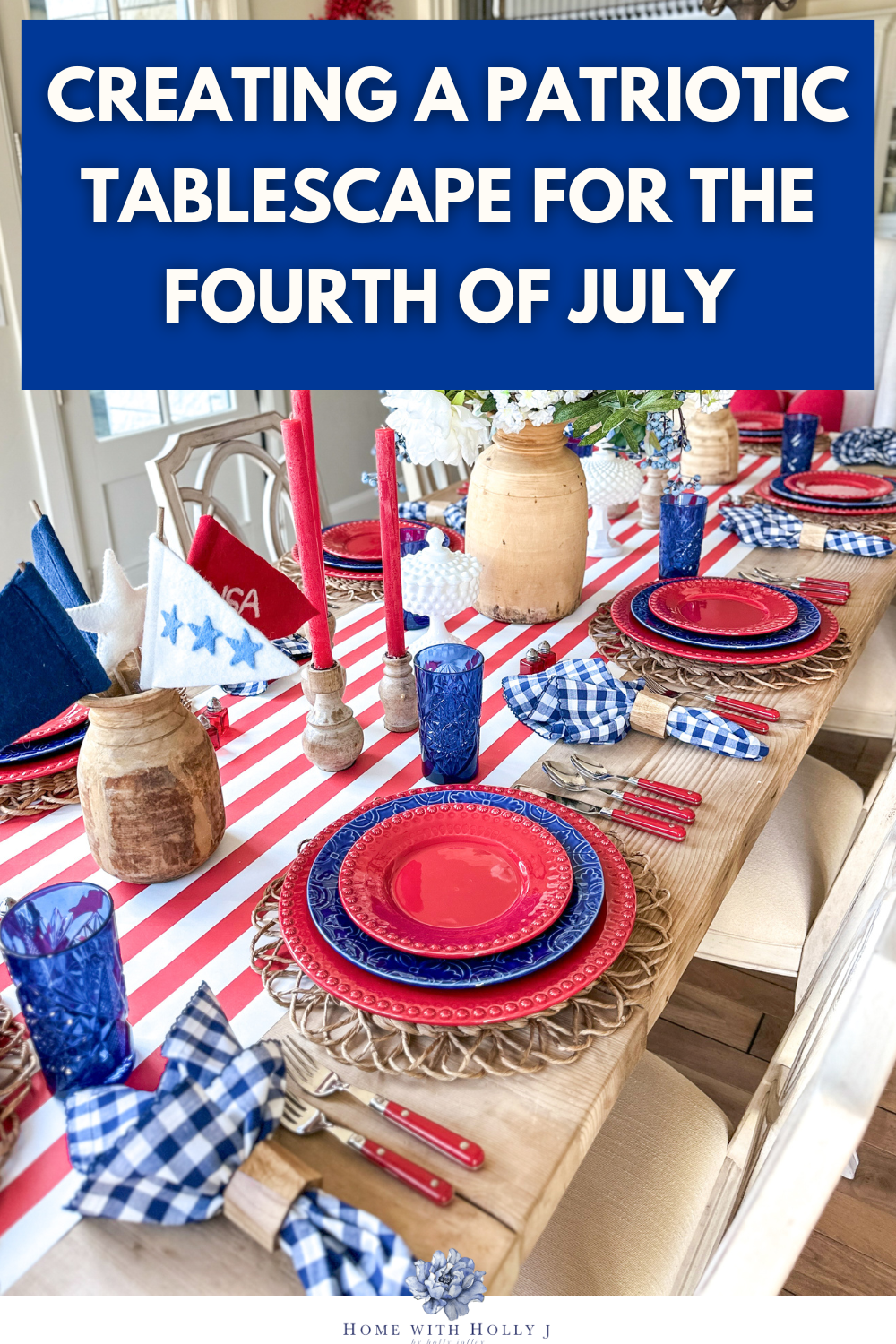 Create a stunning and Patriotic Fourth of July tablescape with a mix of red, white, and blue dishes from the Fantasy and Rua Nova collections.