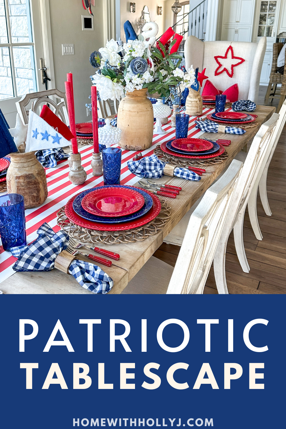 Create a stunning and Patriotic Fourth of July tablescape with a mix of red, white, and blue dishes from the Fantasy and Rua Nova collections.