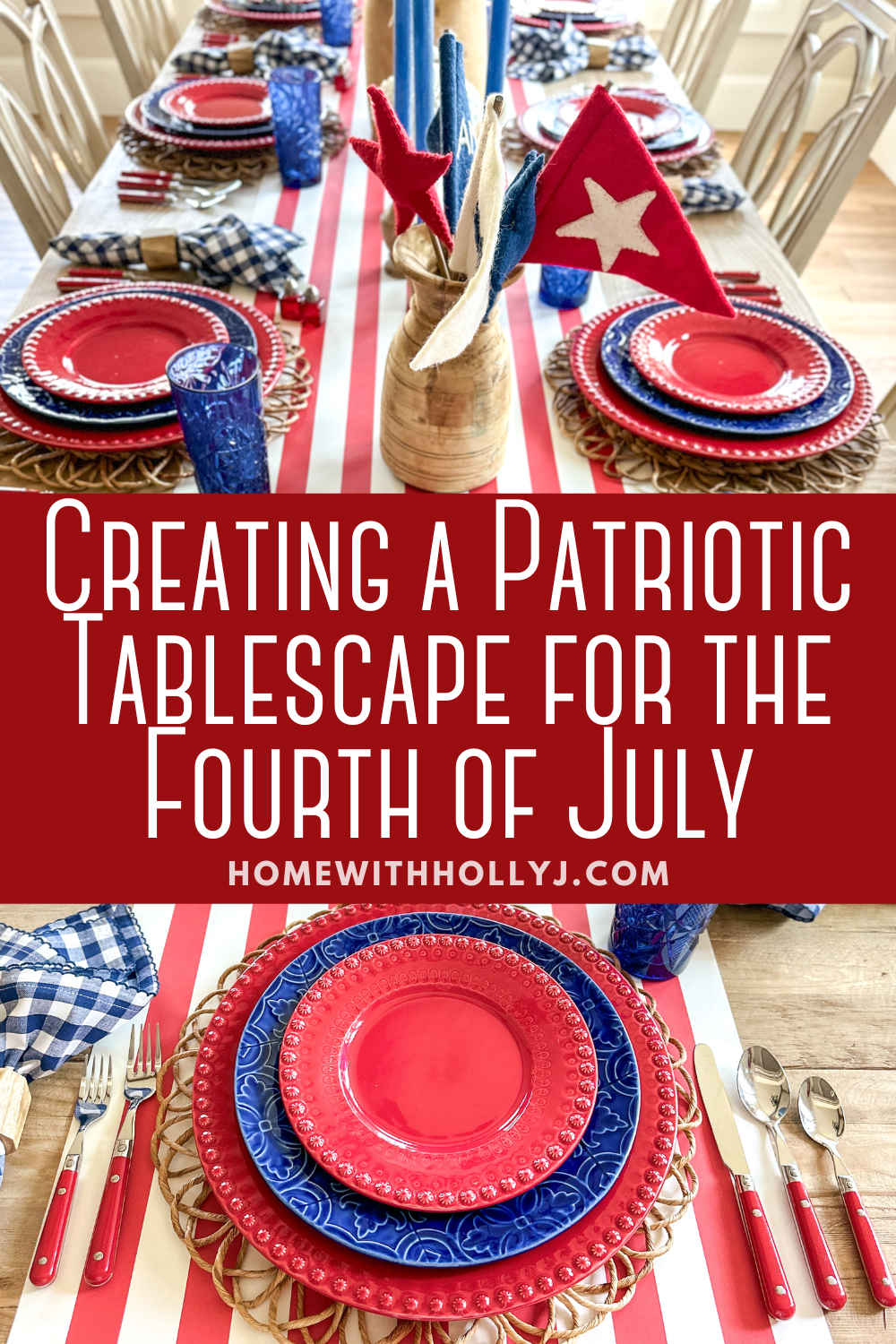 Create a stunning and Patriotic Fourth of July tablescape with a mix of red, white, and blue dishes from the Fantasy and Rua Nova collections.