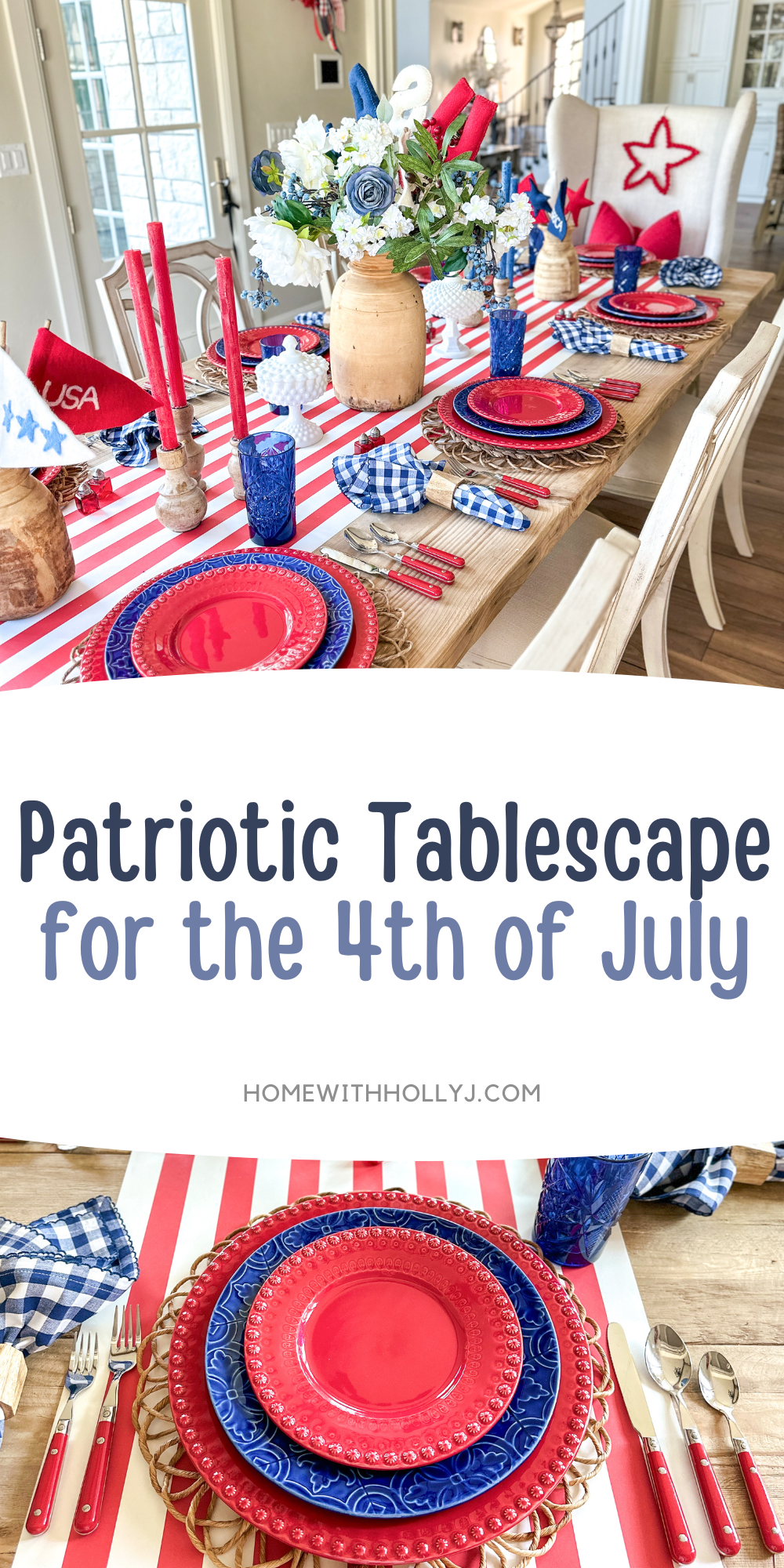 Create a stunning and Patriotic Fourth of July tablescape with a mix of red, white, and blue dishes from the Fantasy and Rua Nova collections.