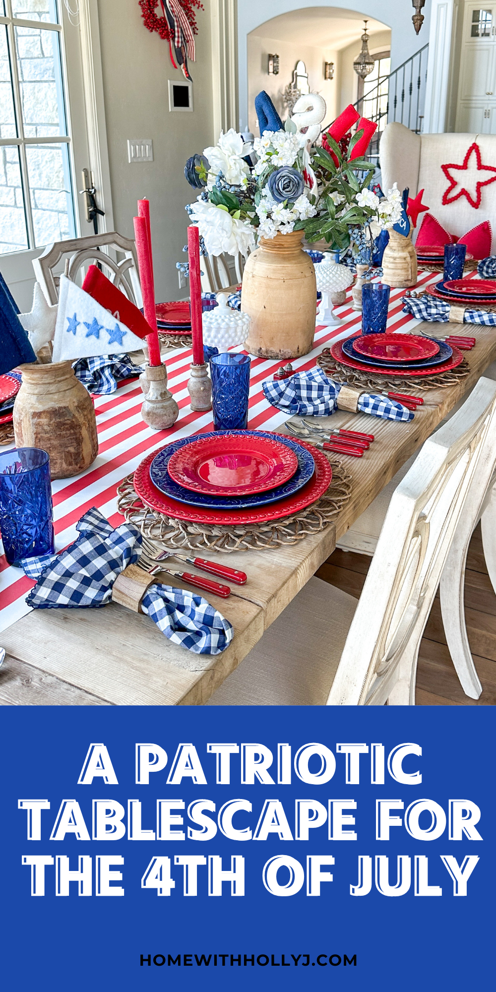 Create a stunning and Patriotic Fourth of July tablescape with a mix of red, white, and blue dishes from the Fantasy and Rua Nova collections.