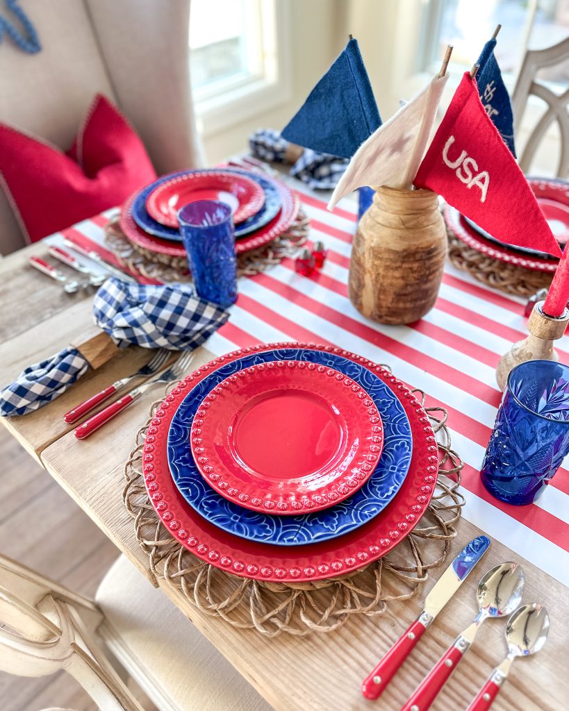 Red white and blue dishes