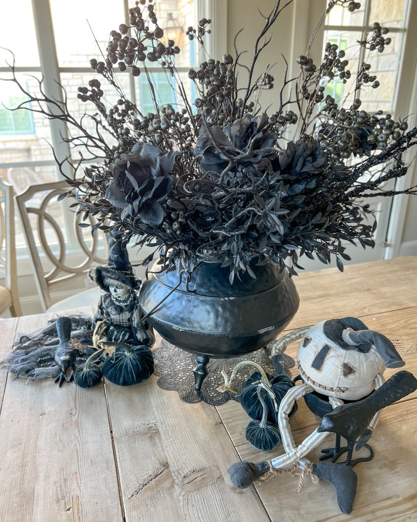 black halloween cauldron centerpiece