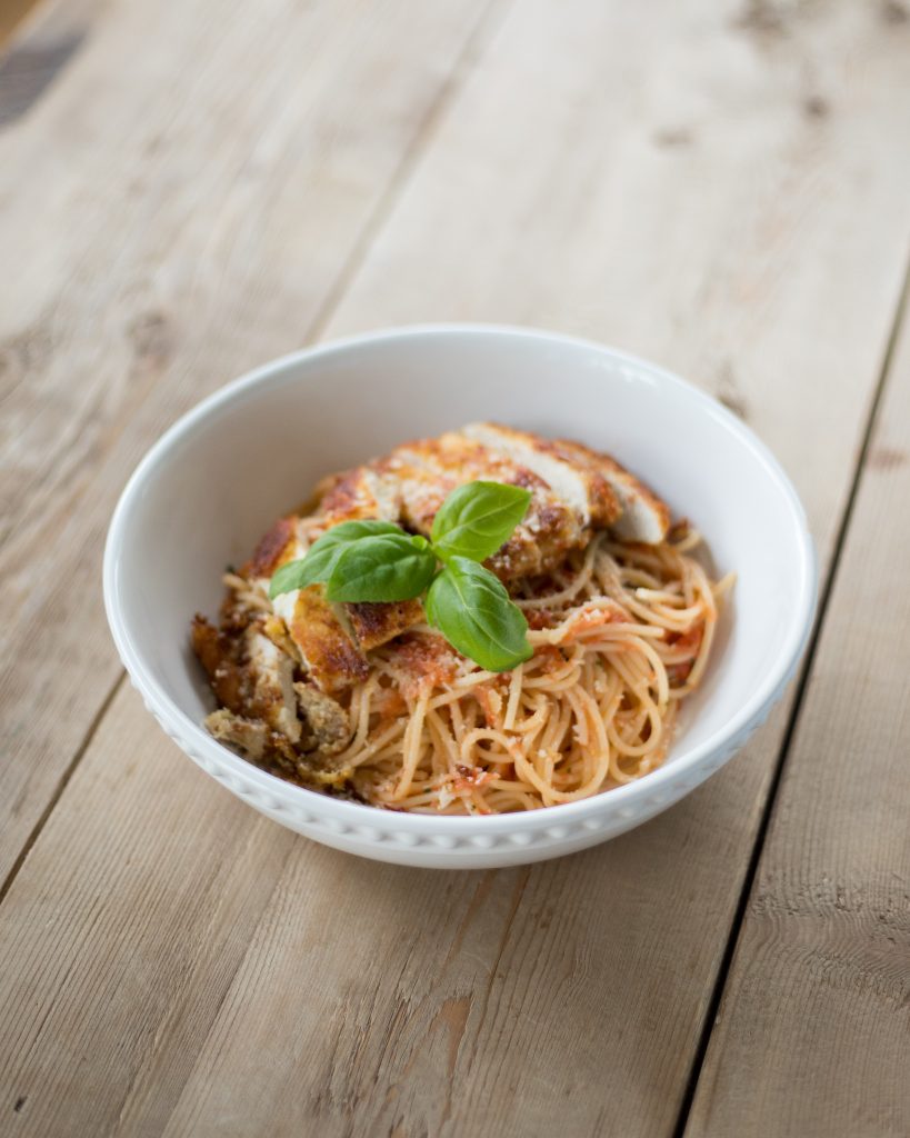 Crusted Chicken Romano and Tomato Butter Pasta Recipe - cheesecake factory copycat