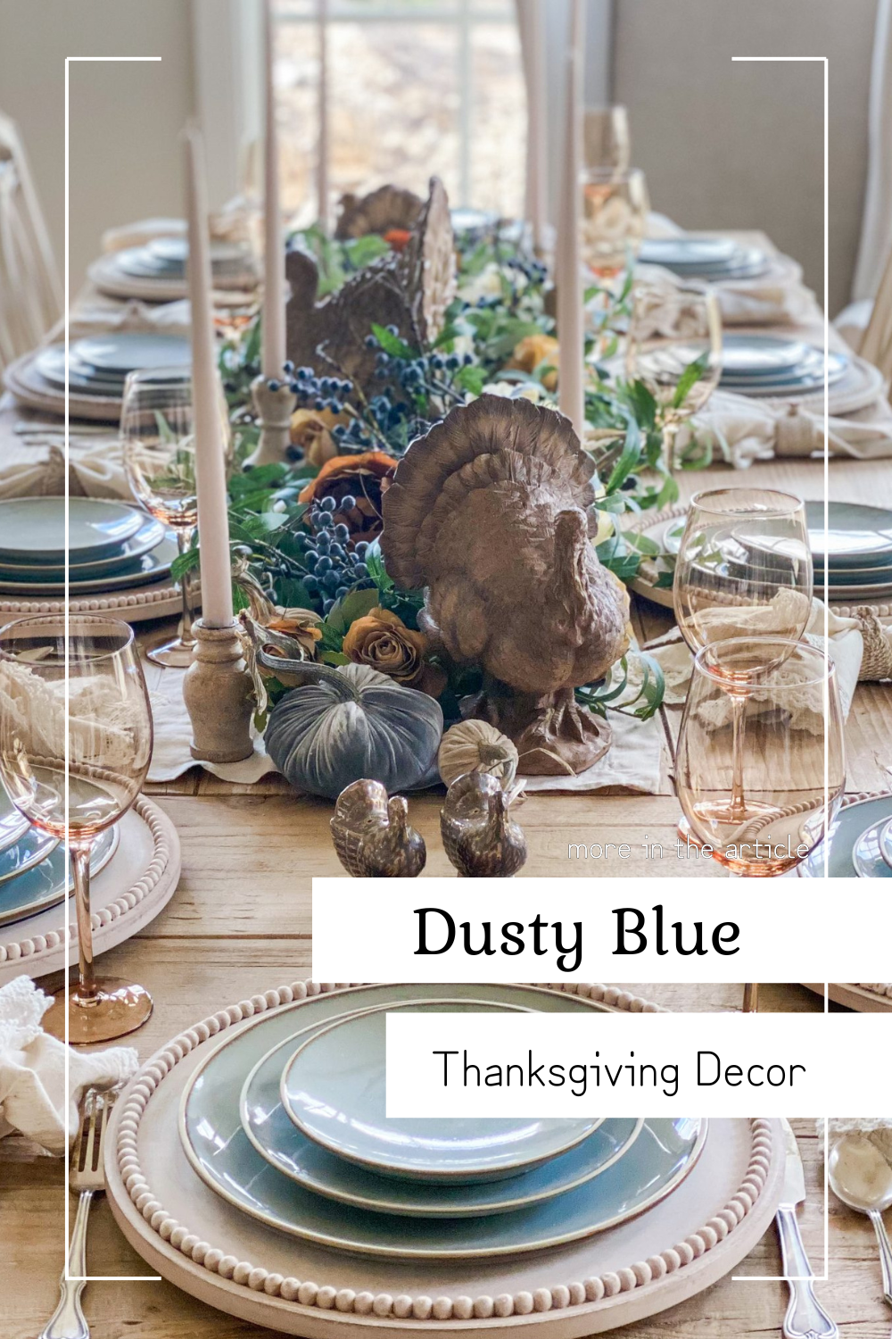Dusty Blue Fall Tablescape with Muted Autumn Tones