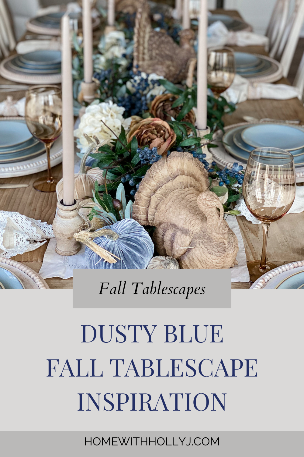 Dusty Blue Fall Tablescape with Muted Autumn Tones