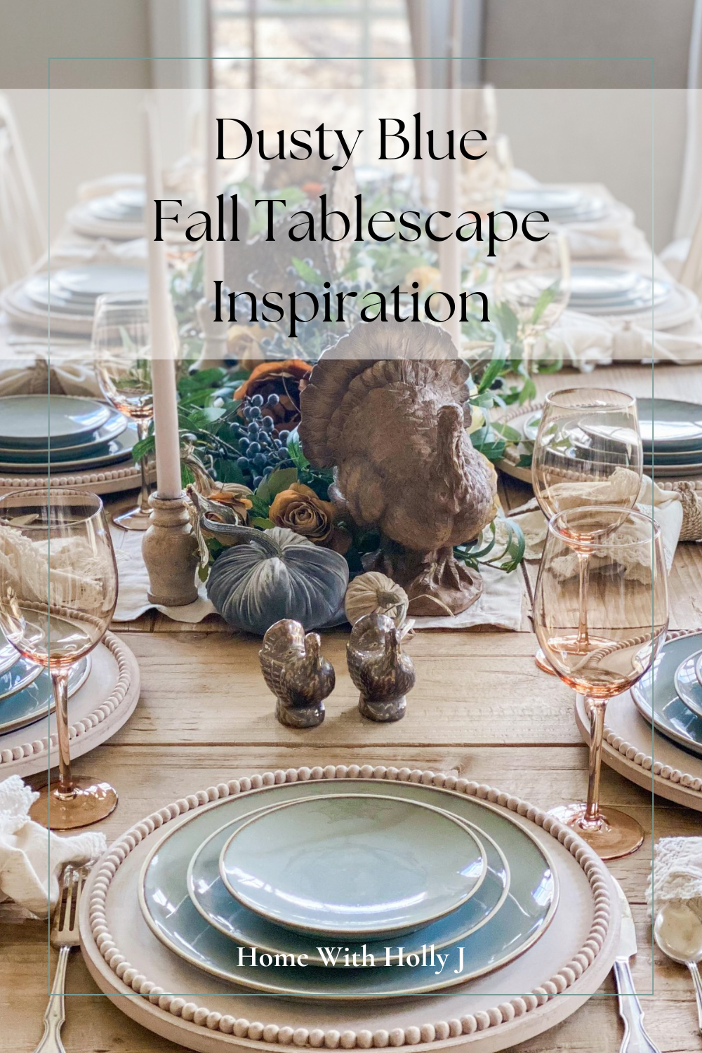 Dusty Blue Fall Tablescape with Muted Autumn Tones