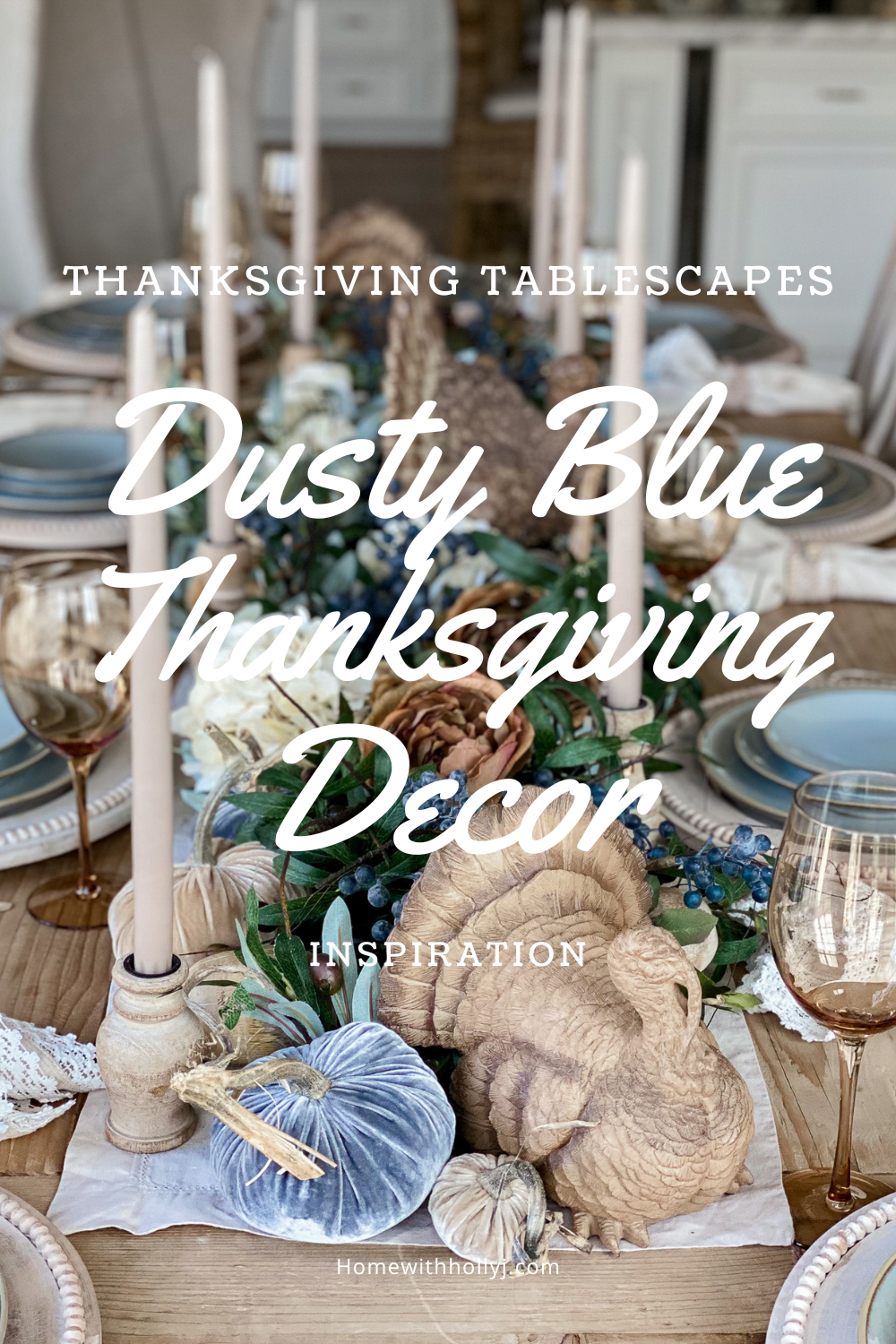 Dusty Blue Fall Tablescape with Muted Autumn Tones