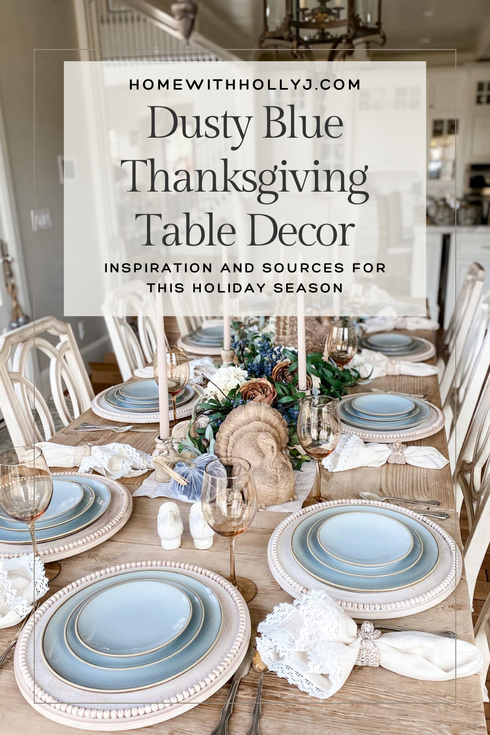 Dusty Blue Fall Tablescape with Muted Autumn Tones