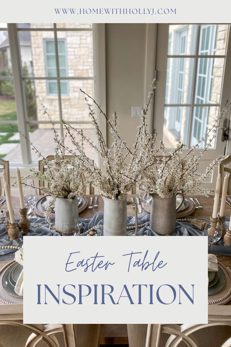 Create a beautiful tablescape for Easter with dusty blue and mango wood accents. Learn how to create this look right now!