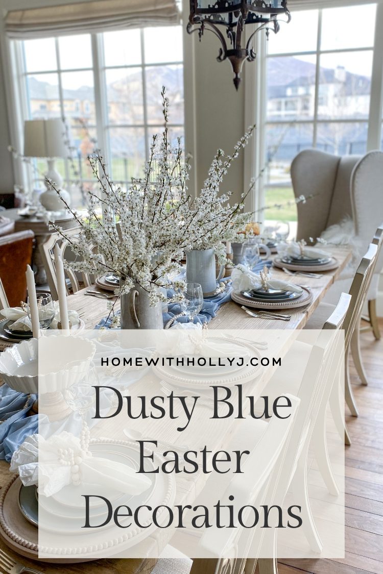 Create a beautiful tablescape for Easter with dusty blue and mango wood accents. Learn how to create this look right now!