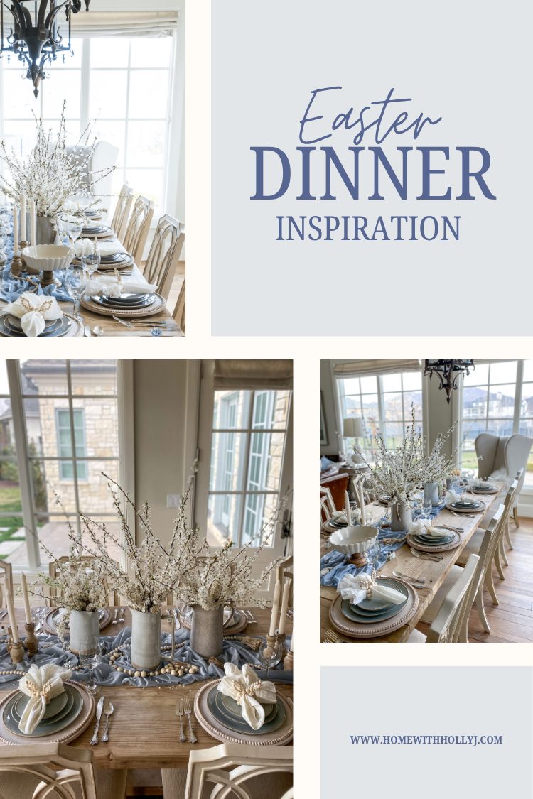 Create a beautiful tablescape for Easter with dusty blue and mango wood accents. Learn how to create this look right now!