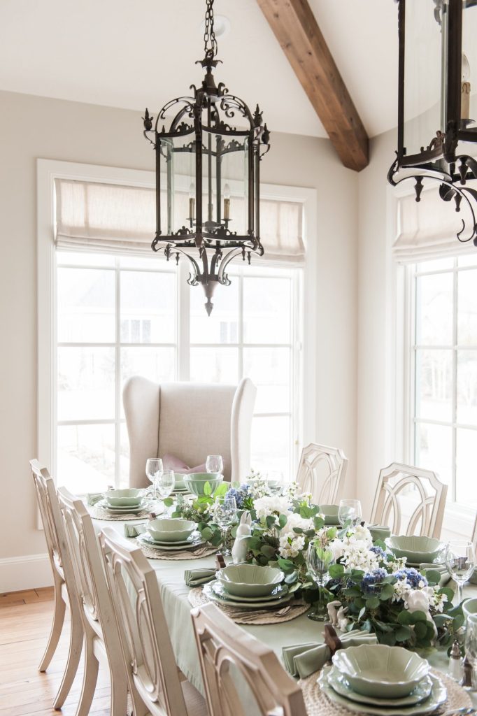 green and purple easter spring tablescape